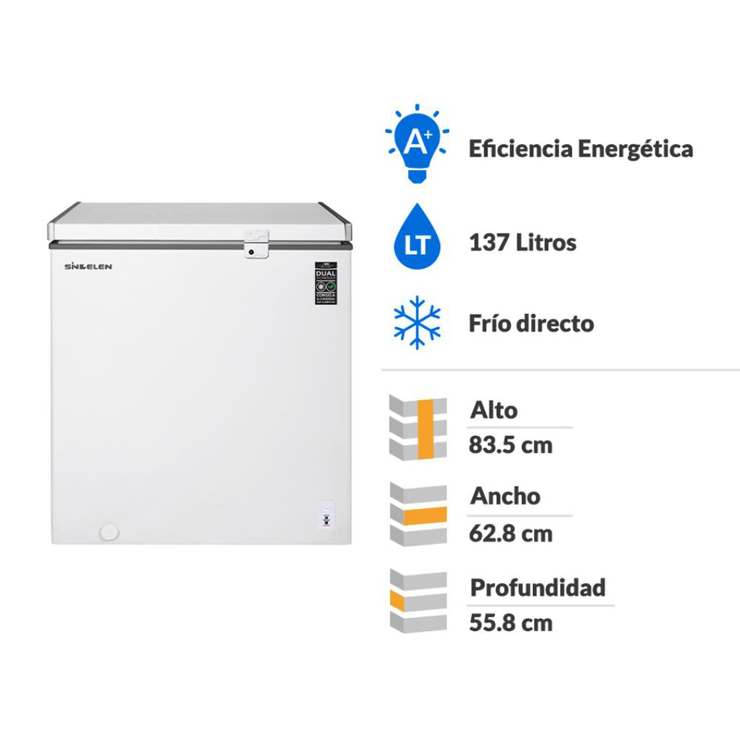 Freezer Horizontal Sindelen SFH-152BL / Fr&iacute;o Directo / 137 Litros / A+ image number 1.0