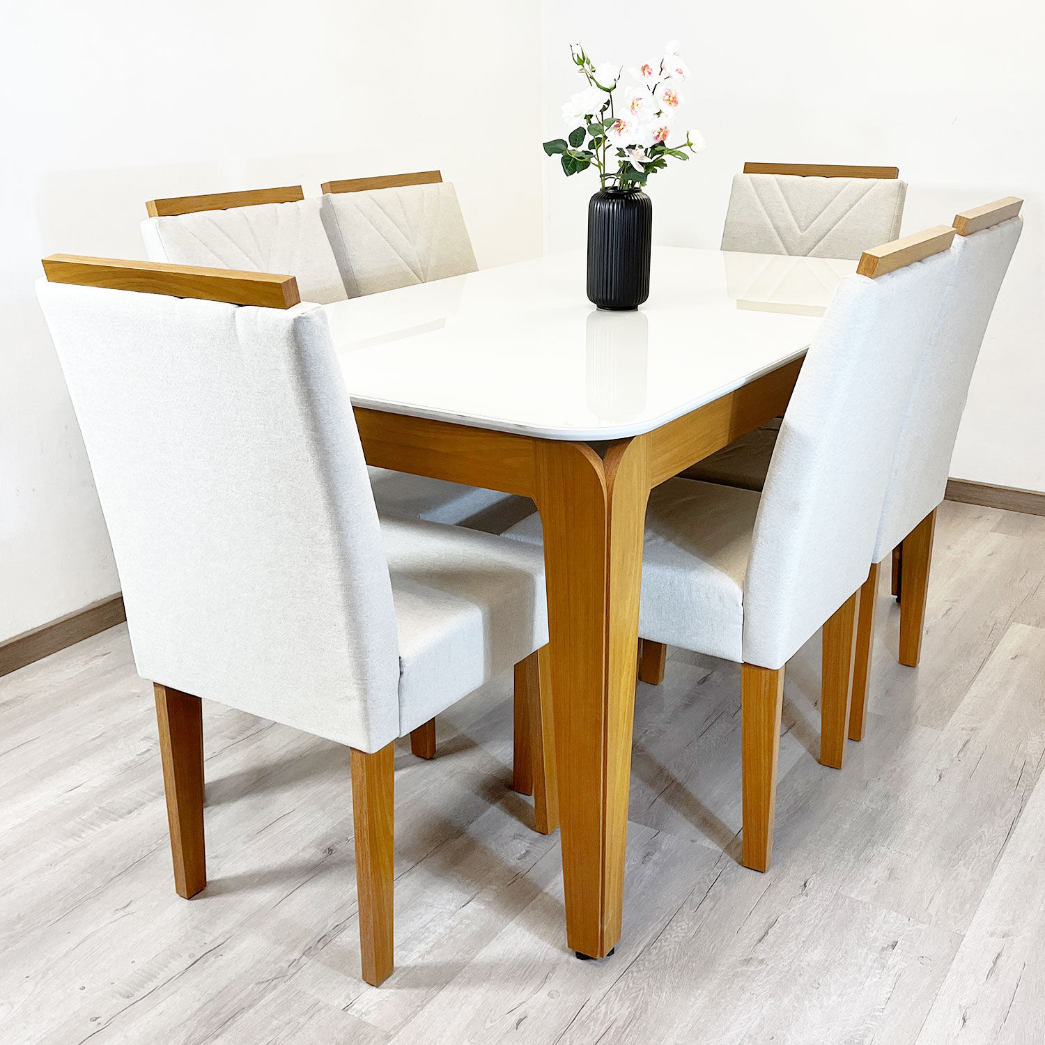 Juego De Comedor Roma 160x90 Cm Vidrio 6 Sillas Beige image number 0.0
