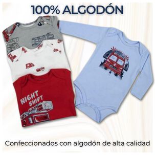 Pack 4 Bodys Ni&ntilde;o Manga Larga Tedmimak 100% Algod&oacute;n Red Cars