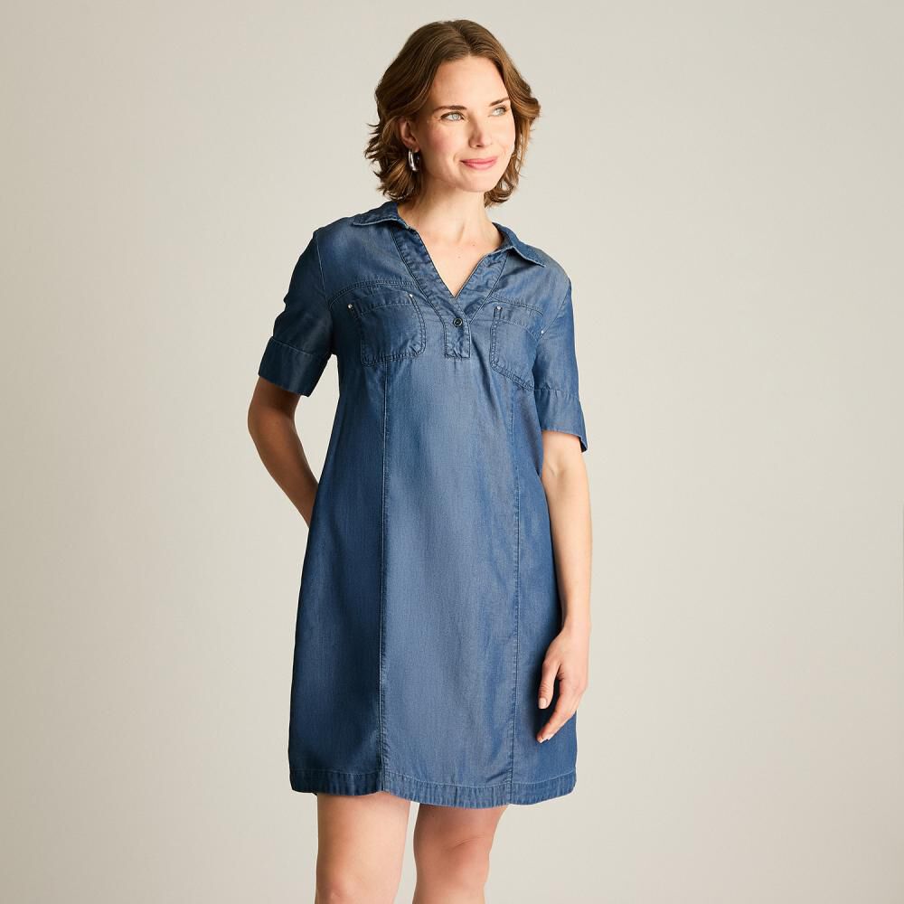 Vestido Lyocell Manga Corta Cuello Camisero Mujer Lorenzo Di Pontti image number 0.0
