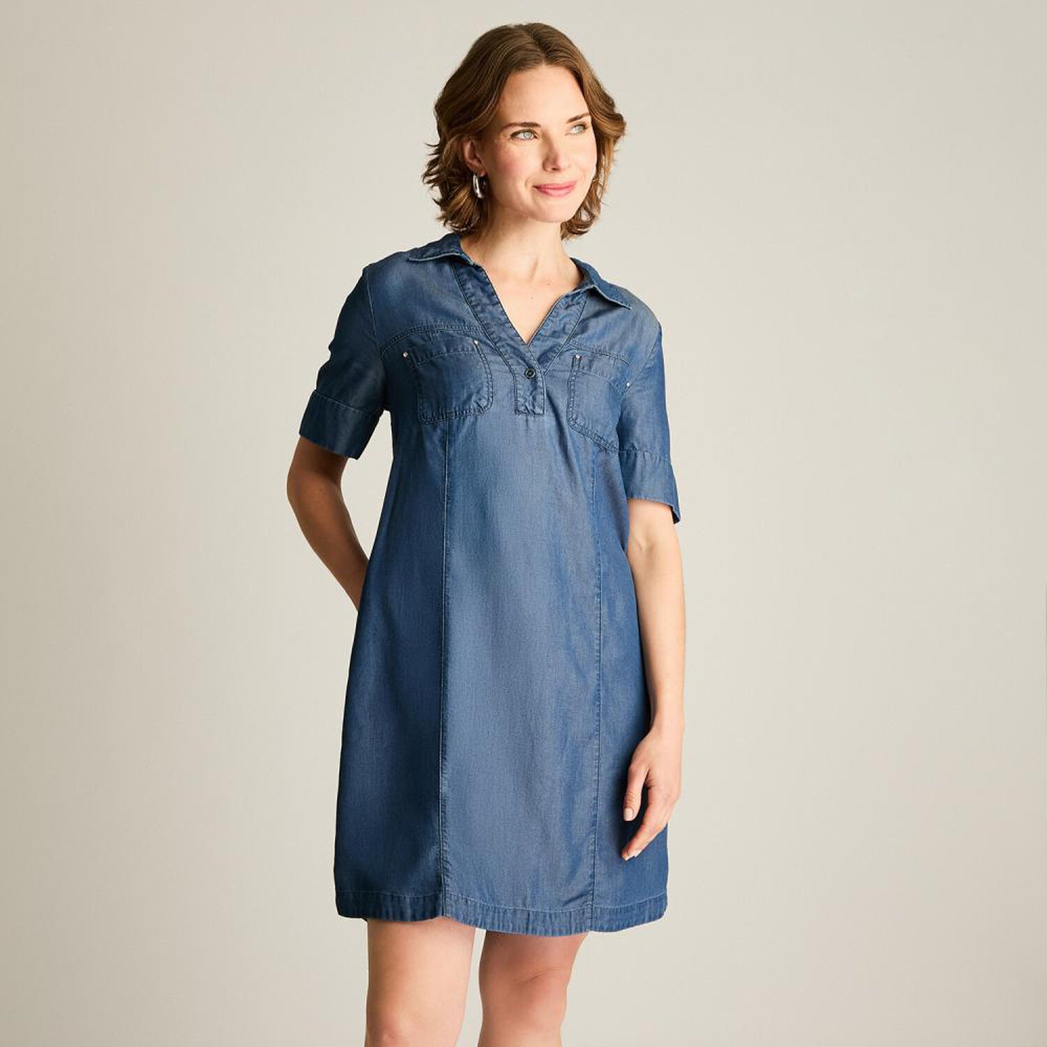 Vestido Lyocell Manga Corta Cuello Camisero Mujer Lorenzo Di Pontti image number 0.0