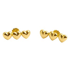 Aros Triple Coraz&oacute;n Oro 18k Atornillados 1.50gr Mujer Hipoalerg&eacute;nicos
