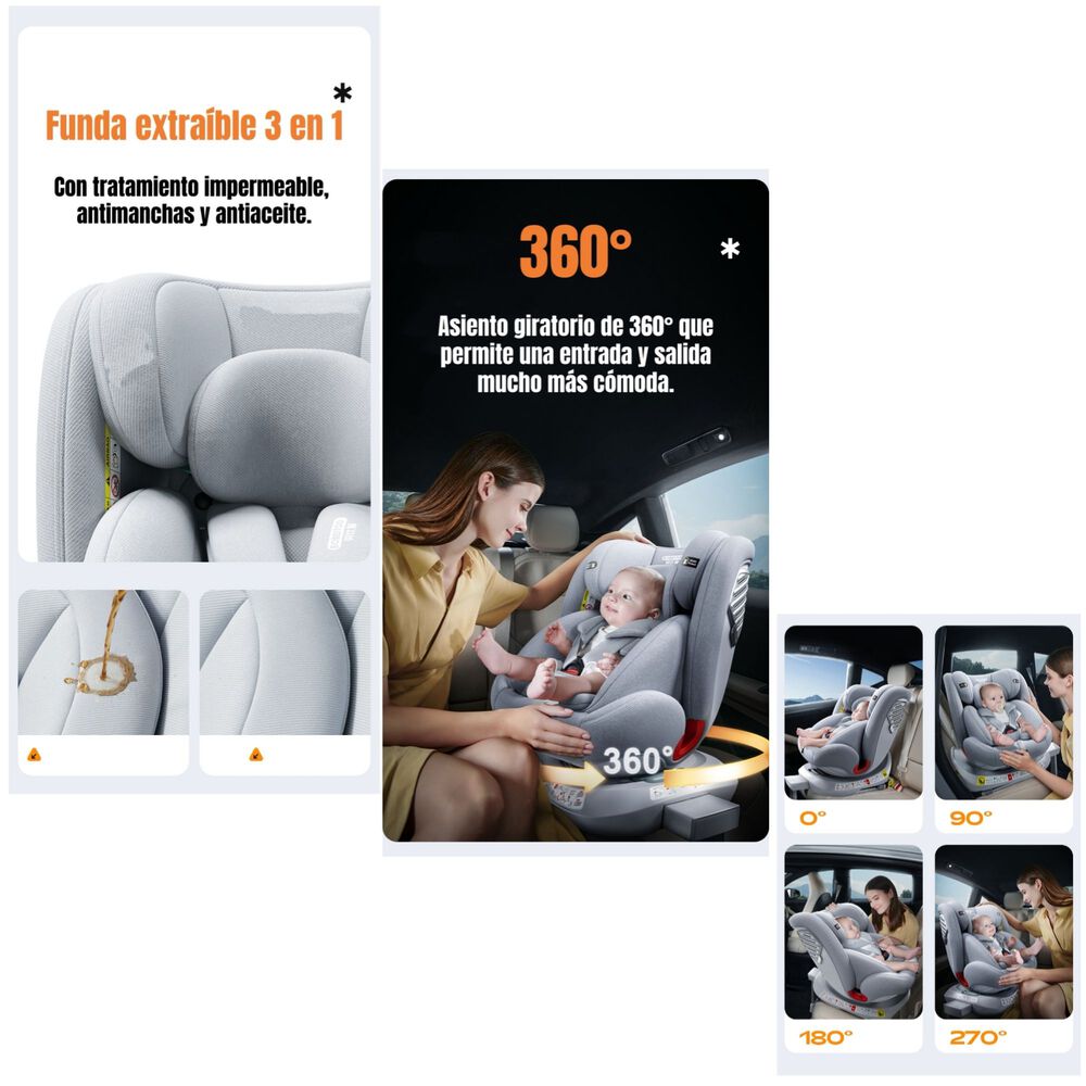 Silla De Auto Convertible 360&deg; Isofix Y Pata Apoyo Lubabycas image number 4.0