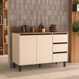Mueble De Cocina Base Vekkahome Koya 2 Puertas 3 Cajones Beige