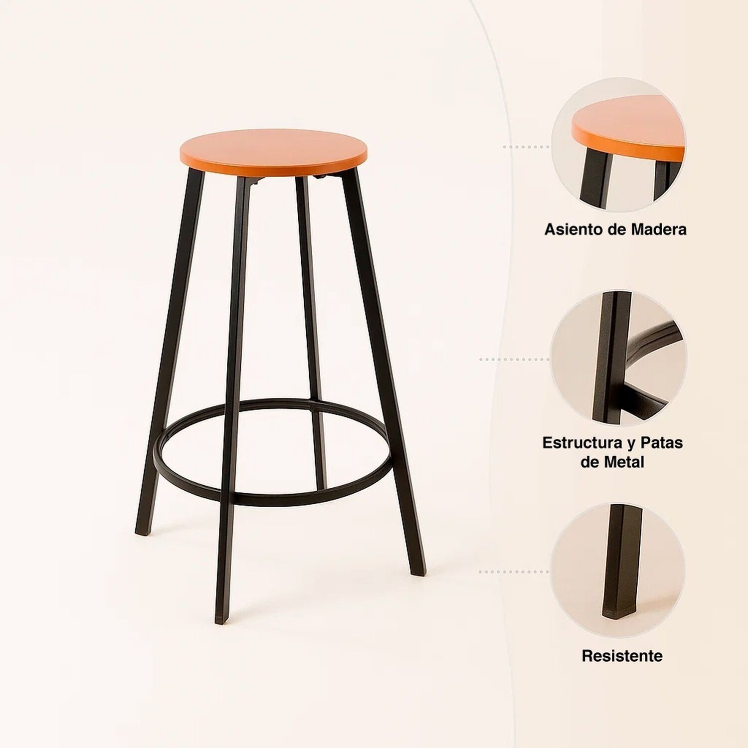 Pack De 4 Pisos Taburete De Bar Elipse Industrial image number 4.0