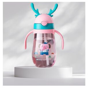 Botella Pl&aacute;stica 480 Ml Con Bombilla Y Orejitas Kawai Sin Bpa Ni&ntilde;os Elephant With Handles