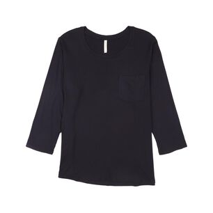 Polera Lisa Con Bolsillos Delanteros Manga 3/4 Cuello Redondo Mujer Geeps