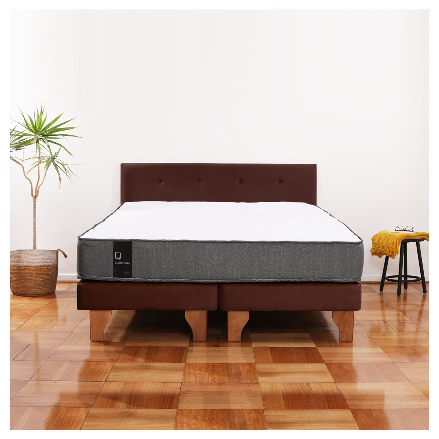 Cama Europea Zen Best Tela Velvet Chocolate 2 Plazas + Respaldo image number 0.0