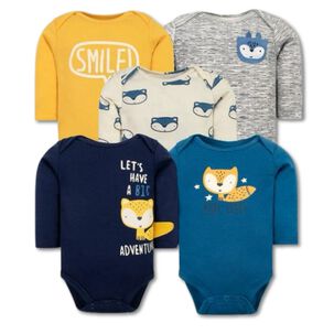 Pack 5 Bodys Ni&ntilde;o Manga Larga Tedmimak 100% Algod&oacute;n Sunny Jungle