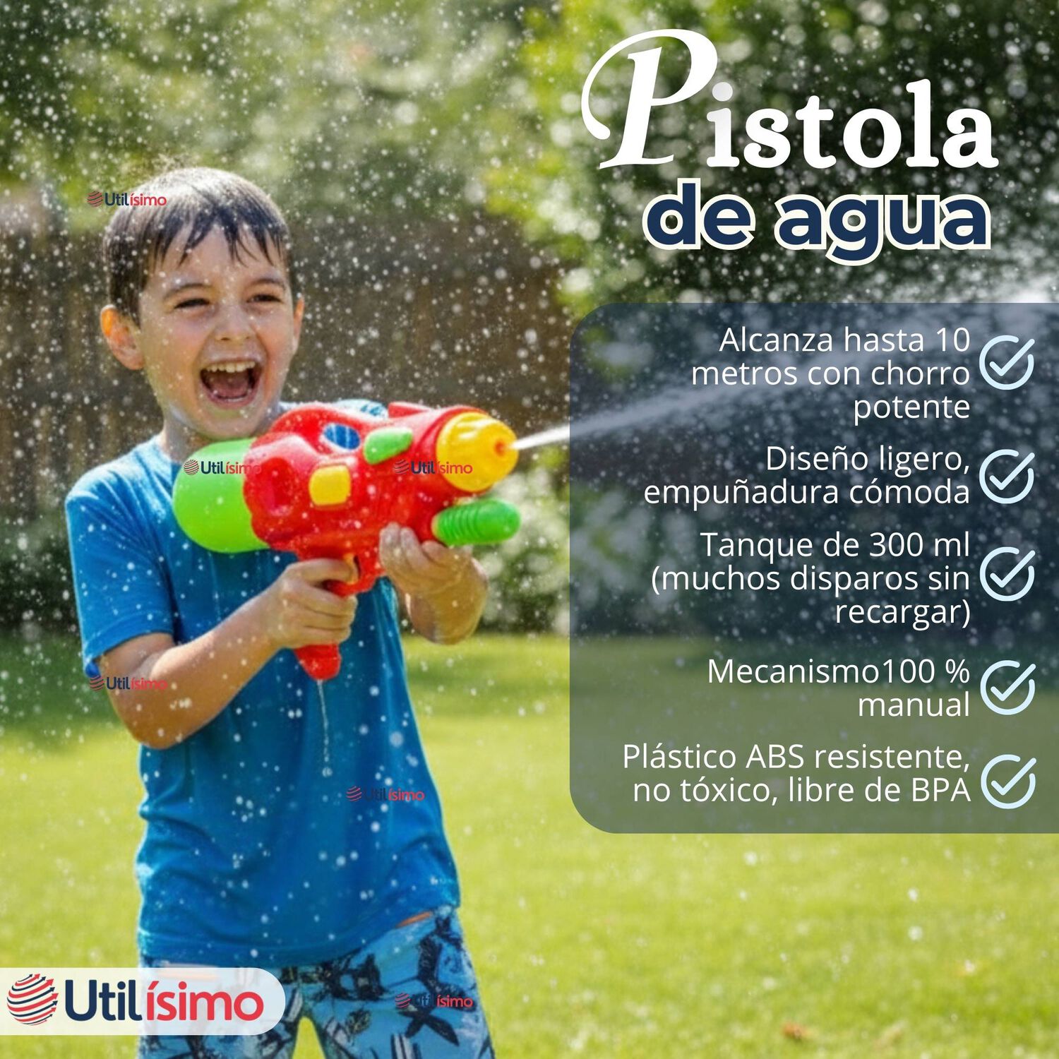 Pistola De Agua 300ml 32cm Colores Surtidos Juguete Lanza Agua Ni&ntilde;o Ni&ntilde;a image number 2.0