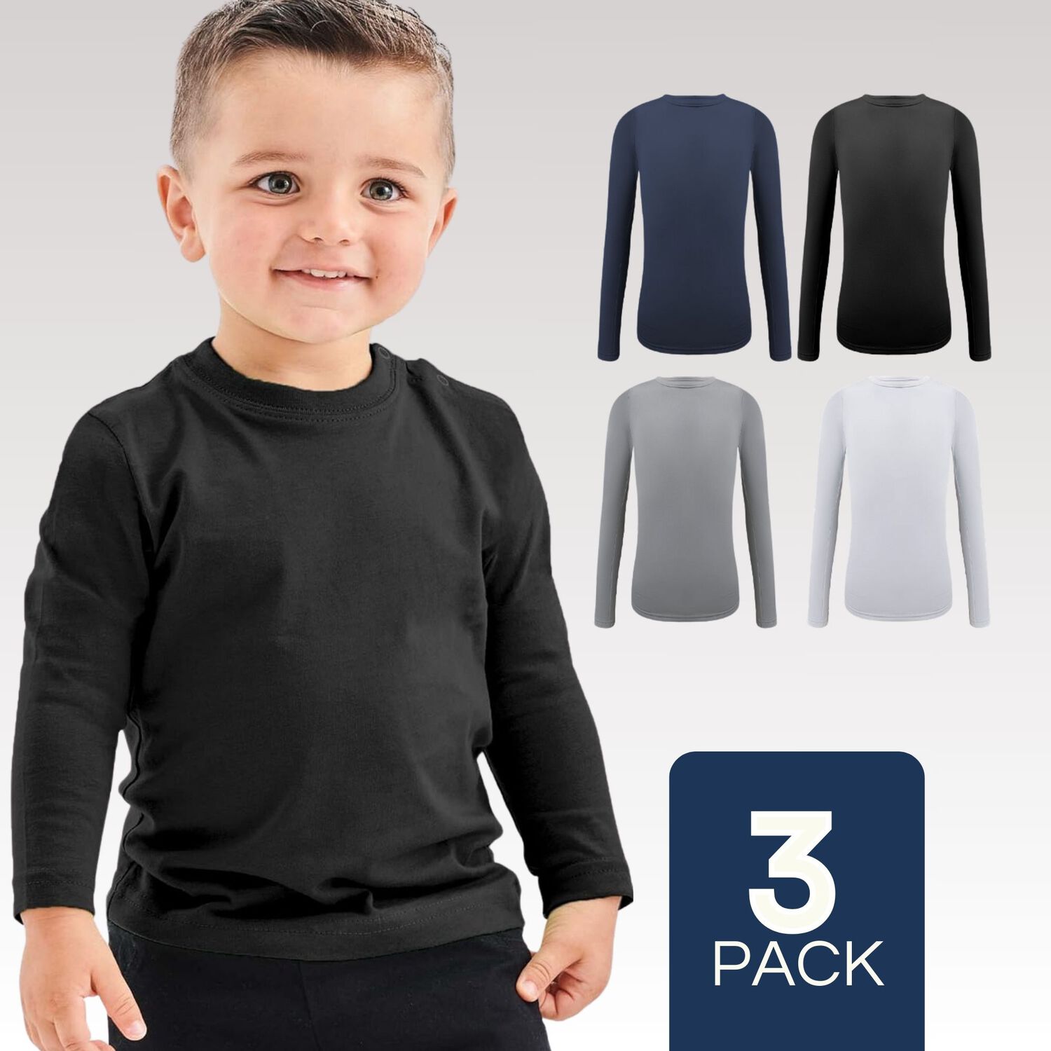 Pack 3 Camisetas Poleras Polar De Ni&ntilde;o Manga Larga Primera Capa image number 0.0