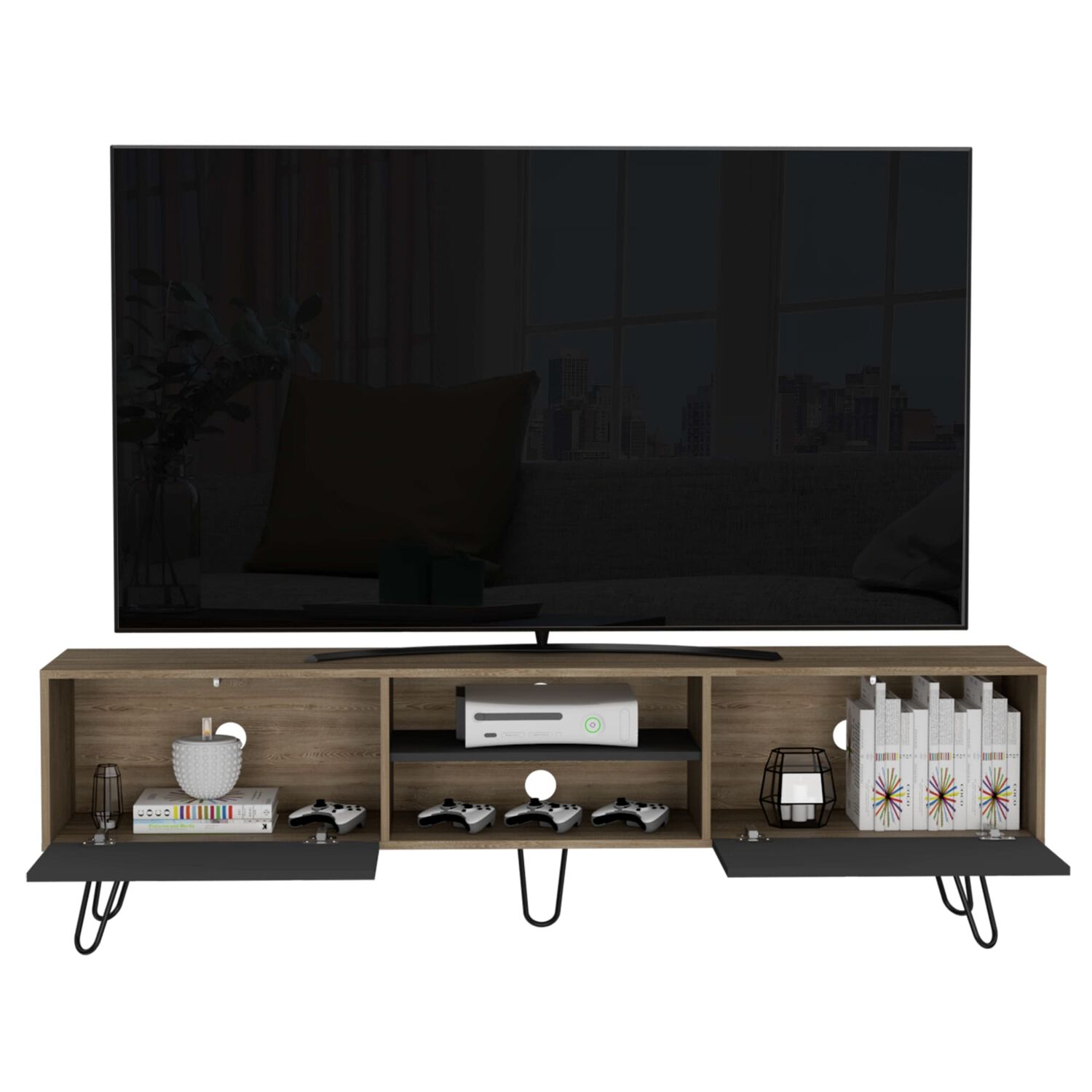 Rack Tv 80" 2 Puertas Fm-007c Caf&eacute; Claro Y Plomo image number 1.0