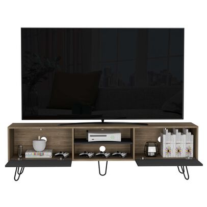 Rack Tv 80" 2 Puertas Fm-007c Caf&eacute; Claro Y Plomo