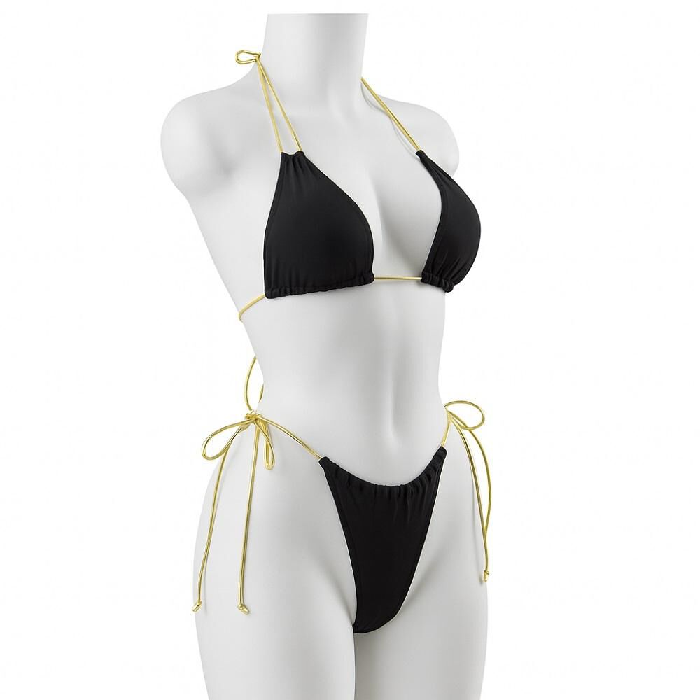 Traje Baño Corte Alto Tiras Doradas Triangulo Sexy image number 2.0