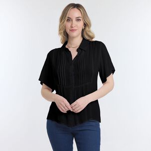 Blusa Lisa Manga Corta Cuello Camisero Bambula Mujer Geeps