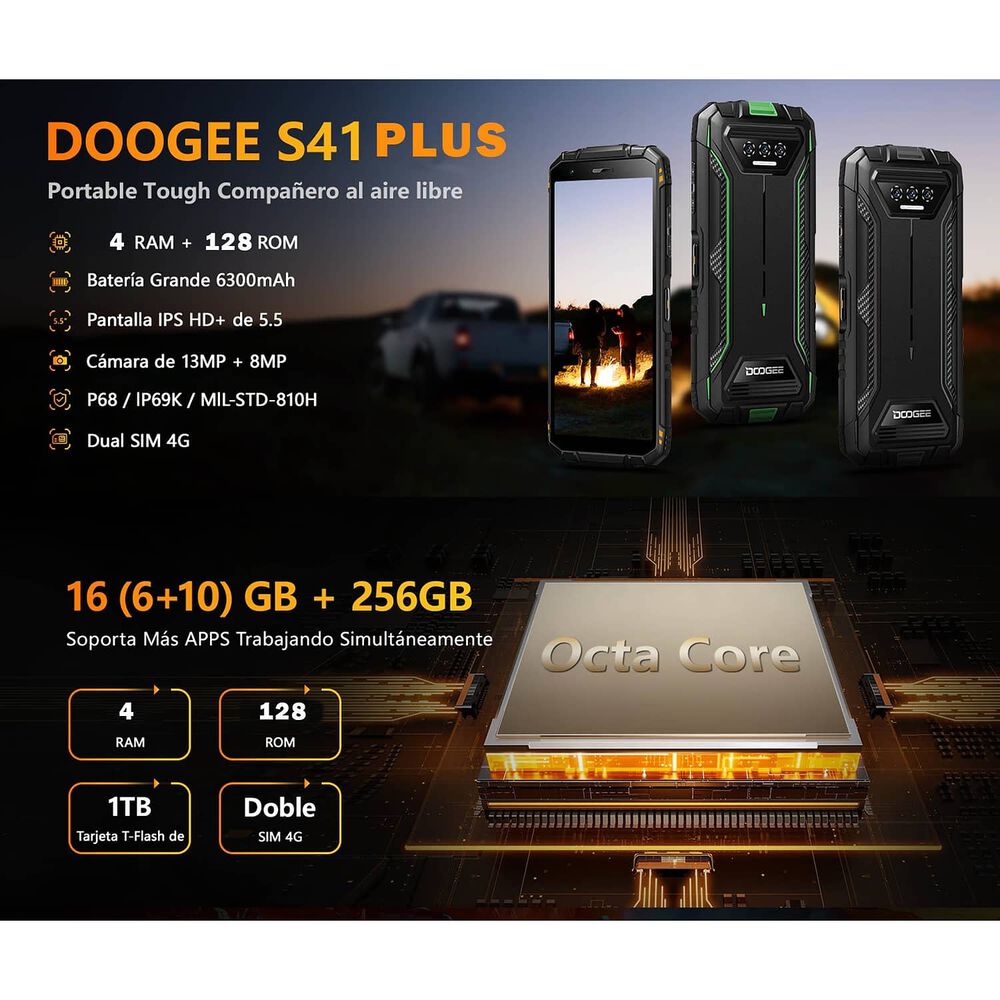 Celular Rugged Doogee S41 Plus Resistente A Golpes, Polvo, Humedad Y Agua / Desbloqueo Facial Y Con Huella Dactilar, Nfc, Radio Fm image number 1.0