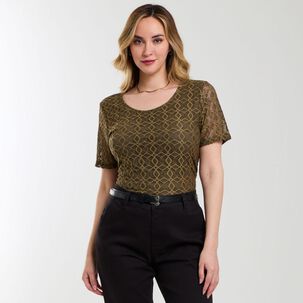 Polera Lace Delantero Manga Corta Cuello Redondo Mujer Geeps