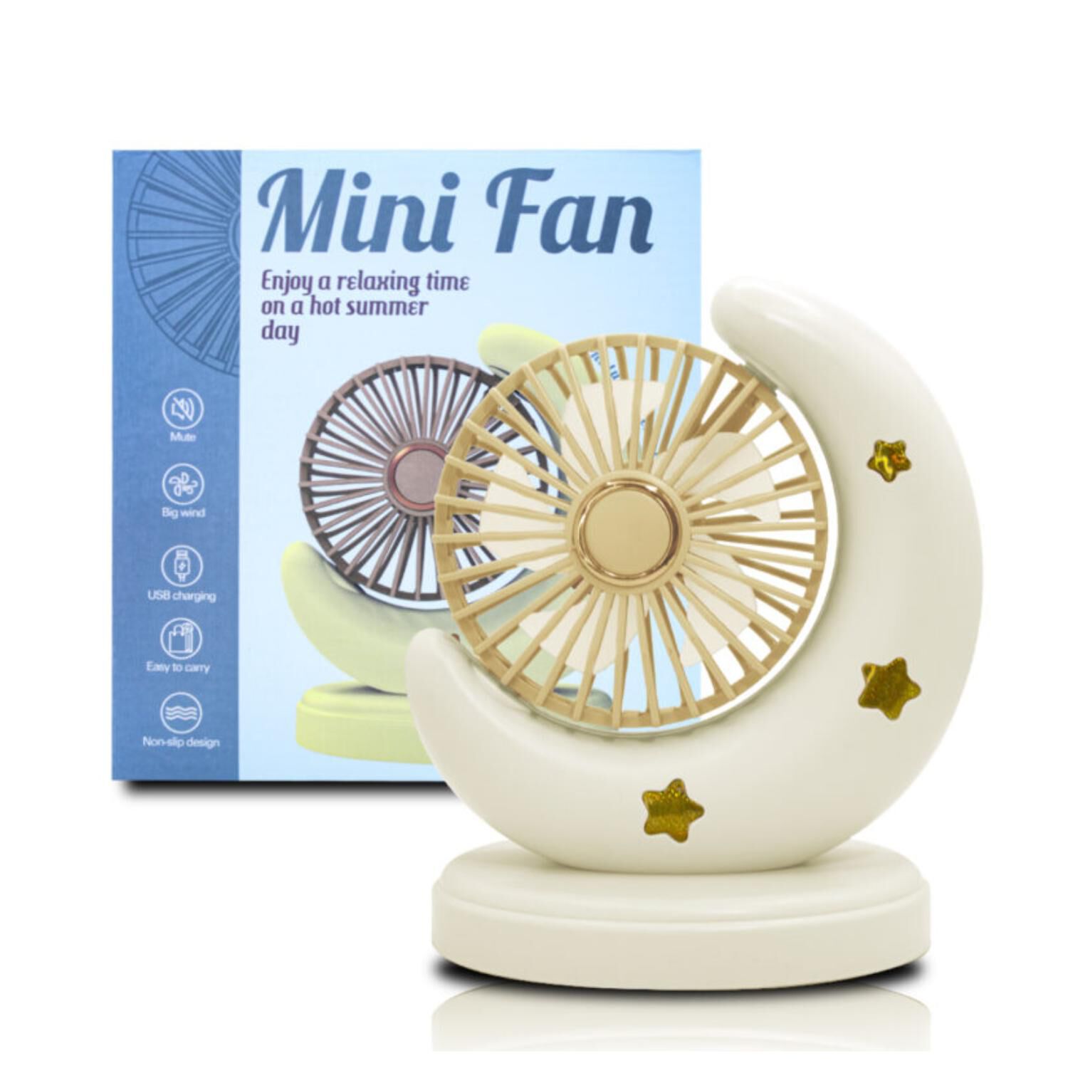Mini Ventilador De Escitorio Usb Silencioso En Forma De Luna image number 3.0