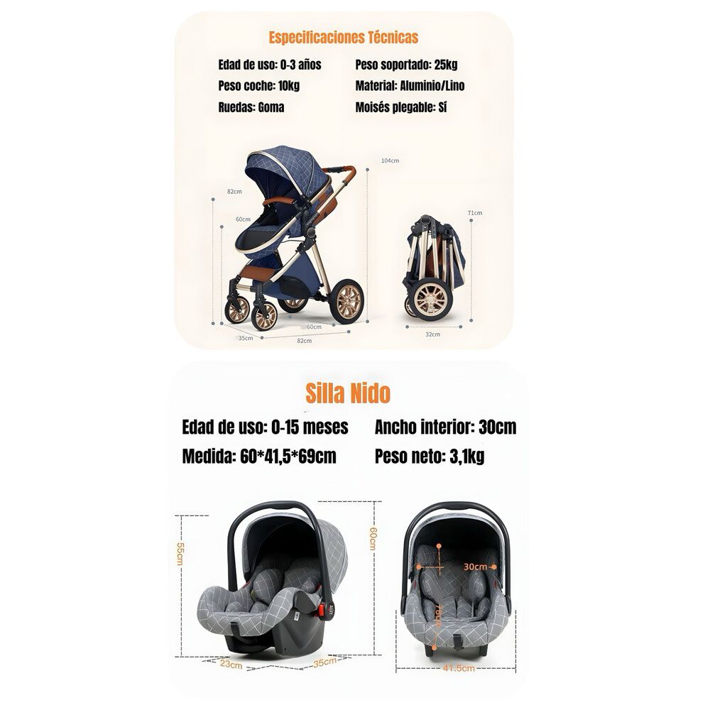 Coche Deluxe Con Silla Nido Y Accesorios Negro Lubabycas image number 5.0