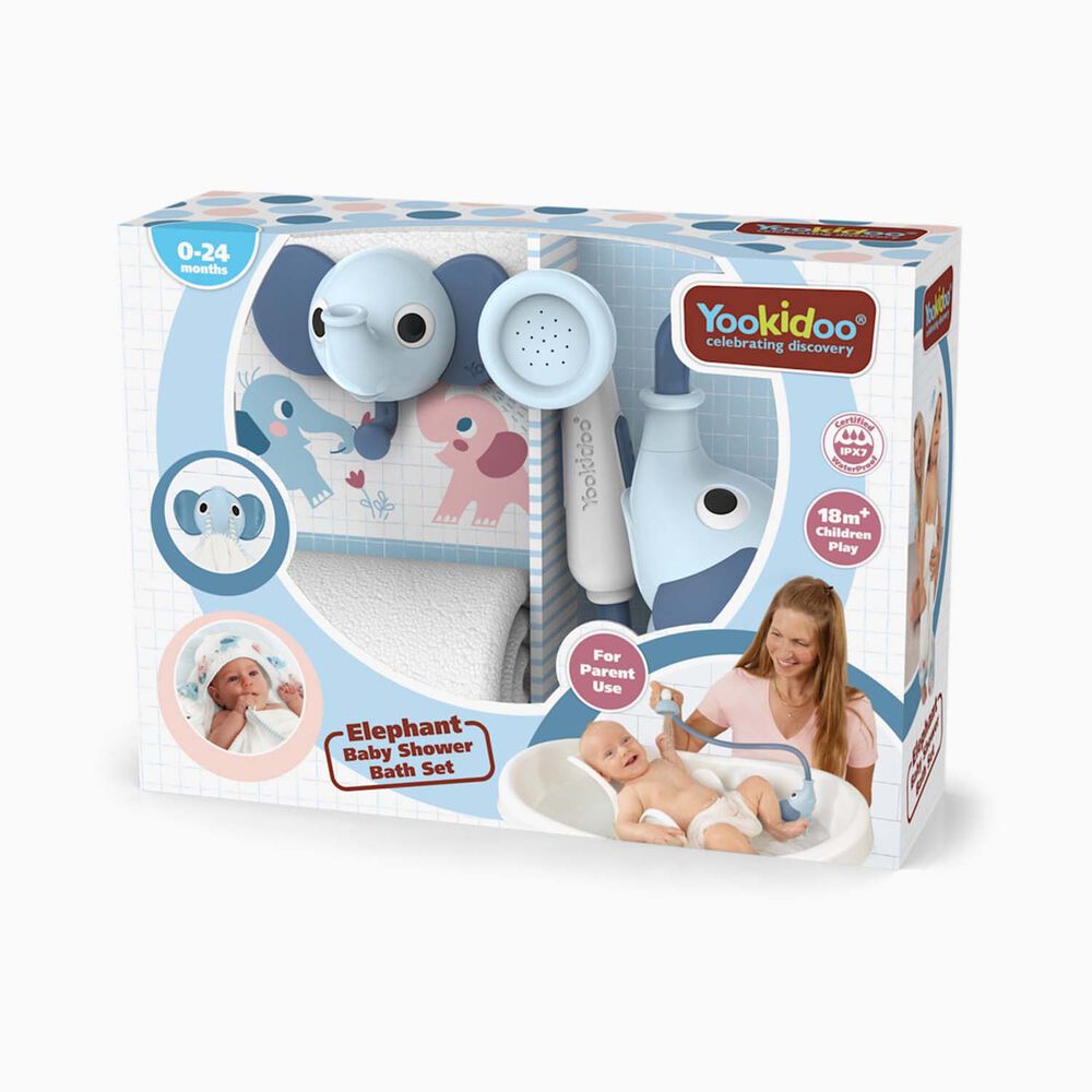 Set De Ba&ntilde;o Ducha Infantil Elefante Y Toalla Azul Ni&ntilde;o Yookidoo image number 1.0