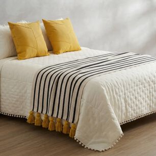 Set Piecera L&iacute;neas Mostaza &Aacute;mbar + 2 Fundas De Lino 50 50
