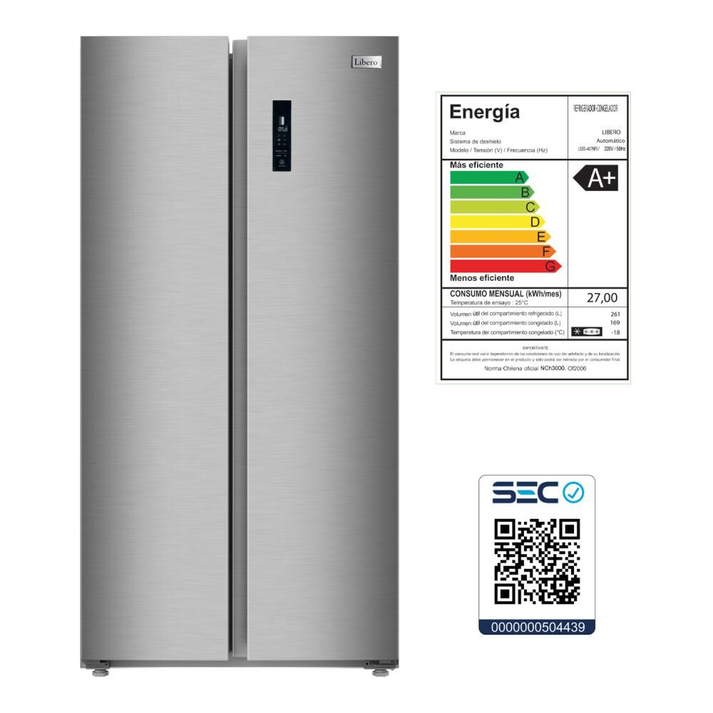 Refrigerador Side by Side Libero LSBS-467NFI / No Frost / 430 Litros / A+ image number 5.0