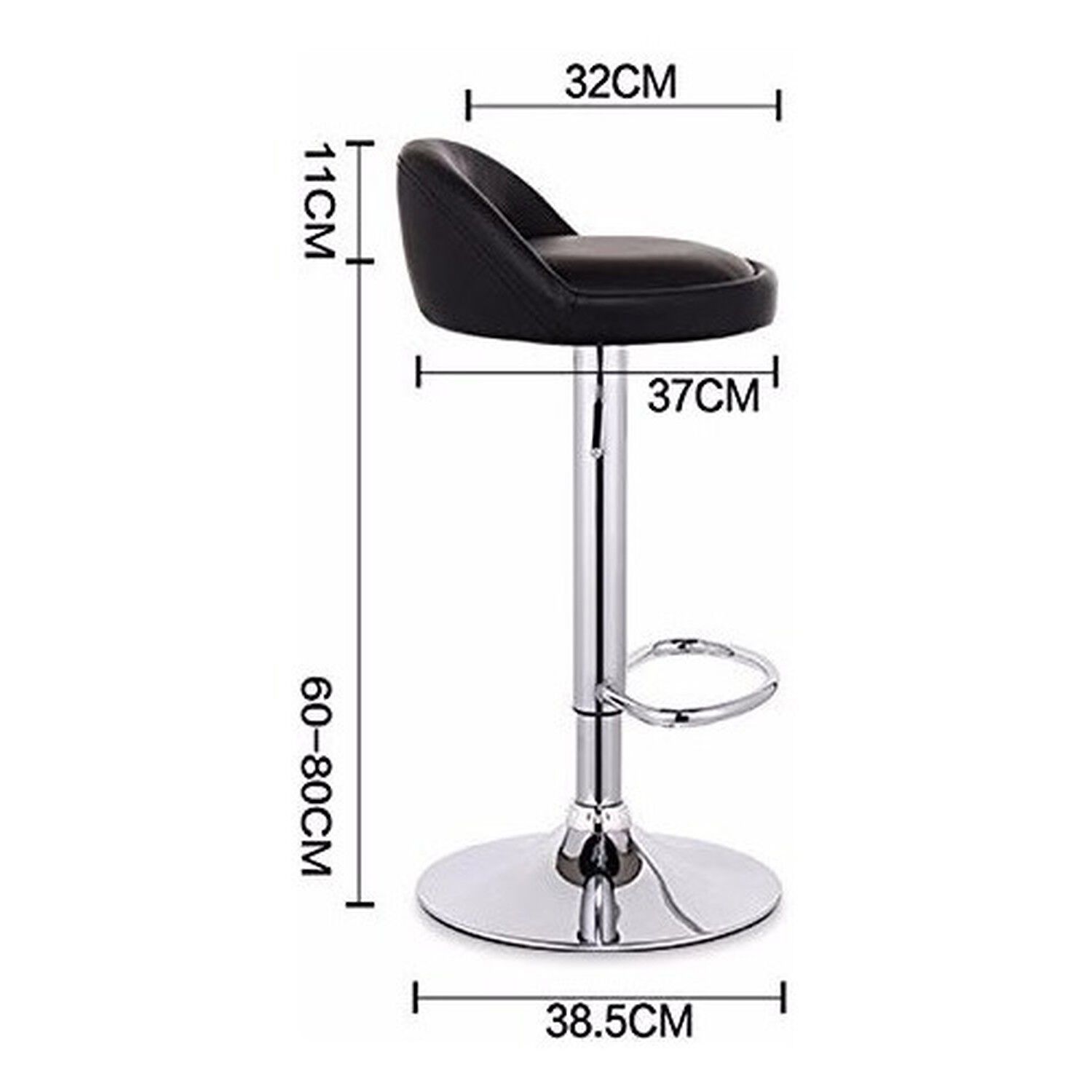 Silla Bar Altura Regulable Taburete Respaldo Negro image number 4.0