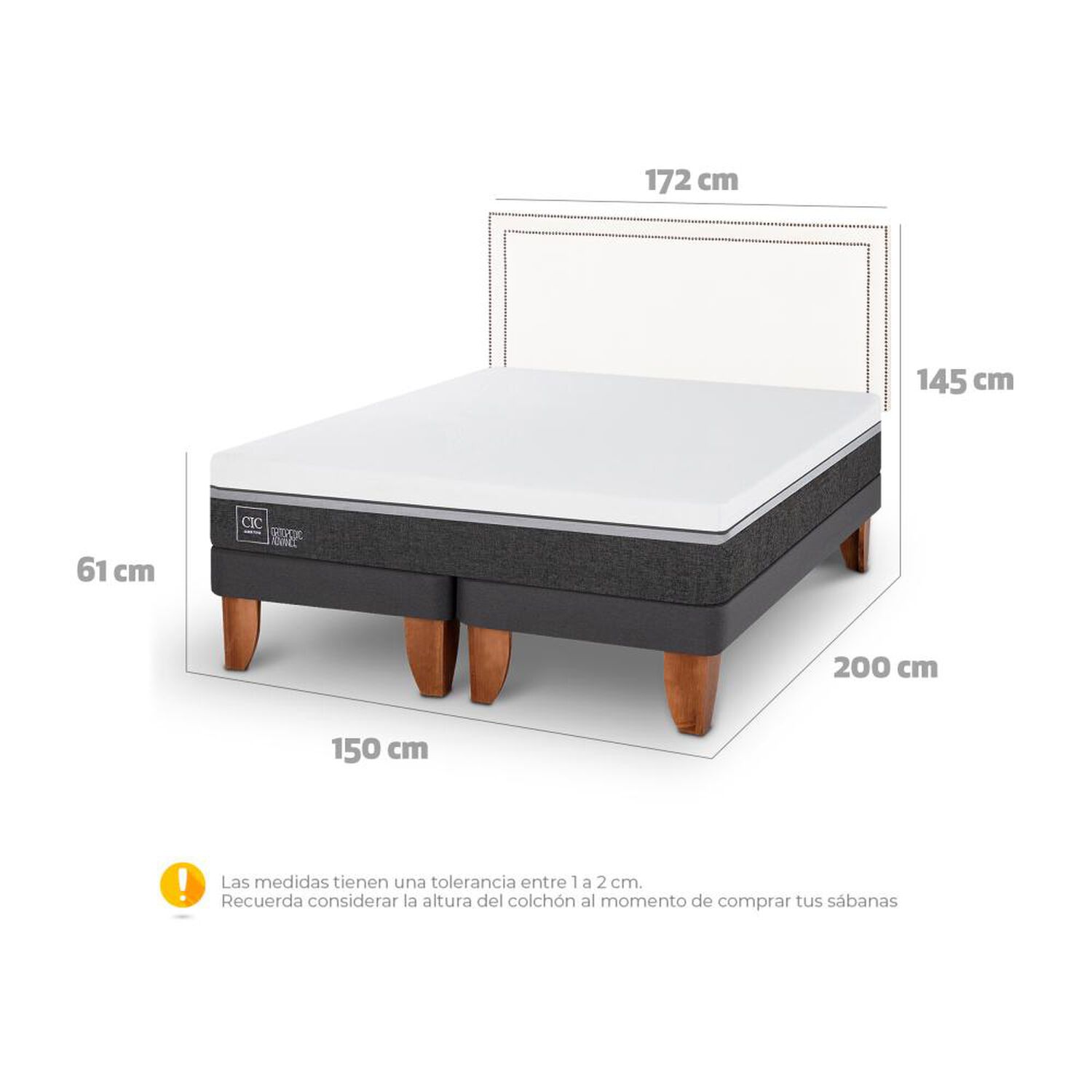 Cama Europea Cic Ortopedic Advance / 2 Plazas / Base Dividida + Respaldo image number 5.0