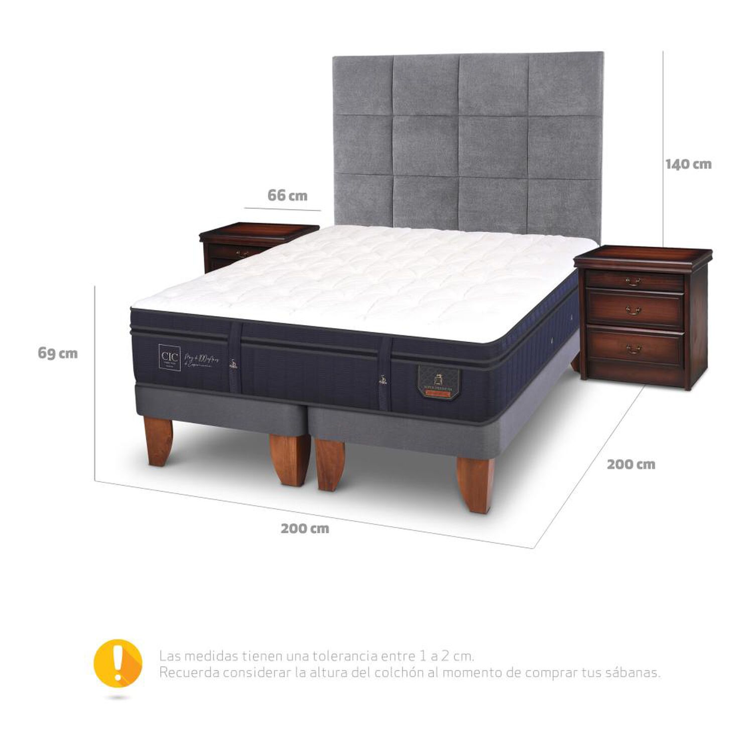 Cama Europea Cic Super Premium / Super King / Base Dividida + Set De Maderas image number 4.0