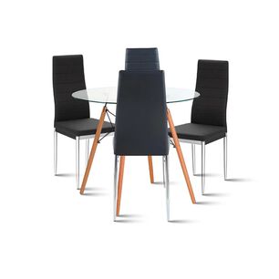 Comedor Mesa Eames 80cm Redonda Vidrio + 4 Sillas Dining Liana Acolchadas - Negras