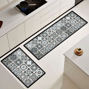 Set De 02 Alfombra De Cocina Impermeable De Cuero Nappa Md07