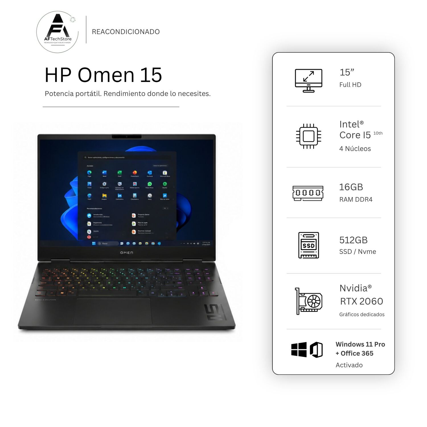 Notebook Hp Omen I5 10300h 16gb 512gb Rtx2060 Edición Exclusiva Win Office Reacondicionado