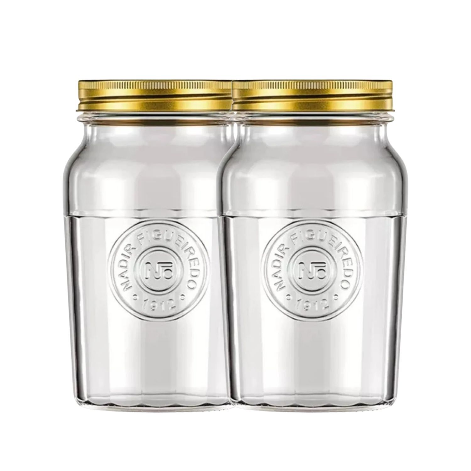 Set 2 Frascos Americano Vintage Vidrio 1000ml Tapa Dorada image number 0.0