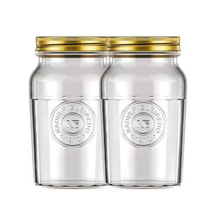 Set 2 Frascos Americano Vintage Vidrio 1000ml Tapa Dorada