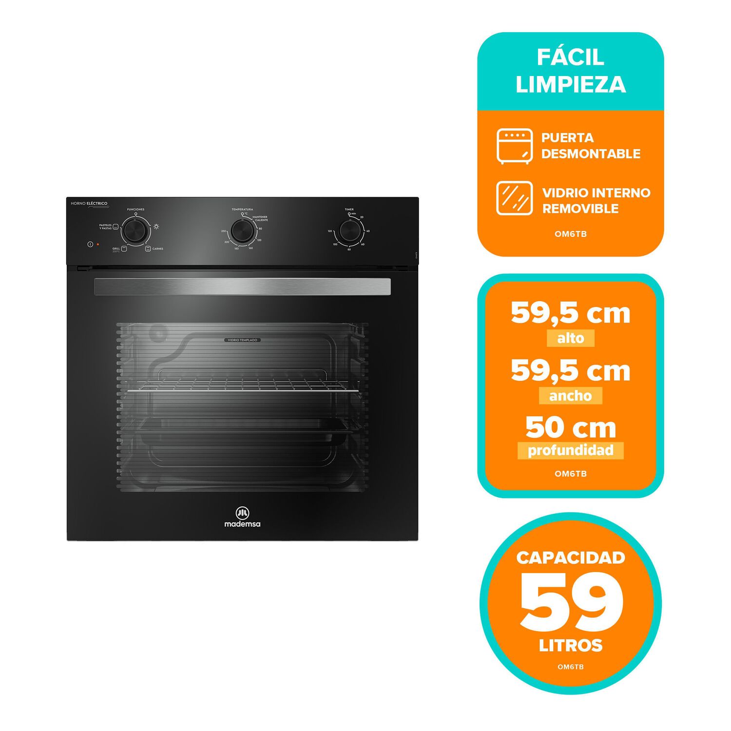 Horno Empotrable El&eacute;ctrico 59l Temporizador Y Limpia F&aacute;cil Om6tb image number 1.0