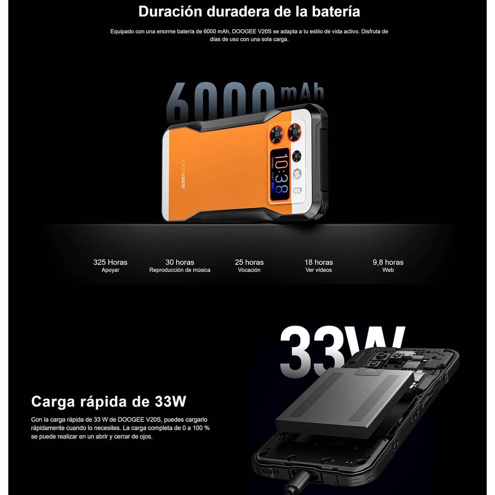 Celular Rugged Doogee V20s Resistente A Golpes, Polvo, Humedad Y Agua / C&aacute;mara Con Visi&oacute;n Nocturna, Carcasa Con Soporte Regalo, Pantalla Amoled, Negro image number 8.0