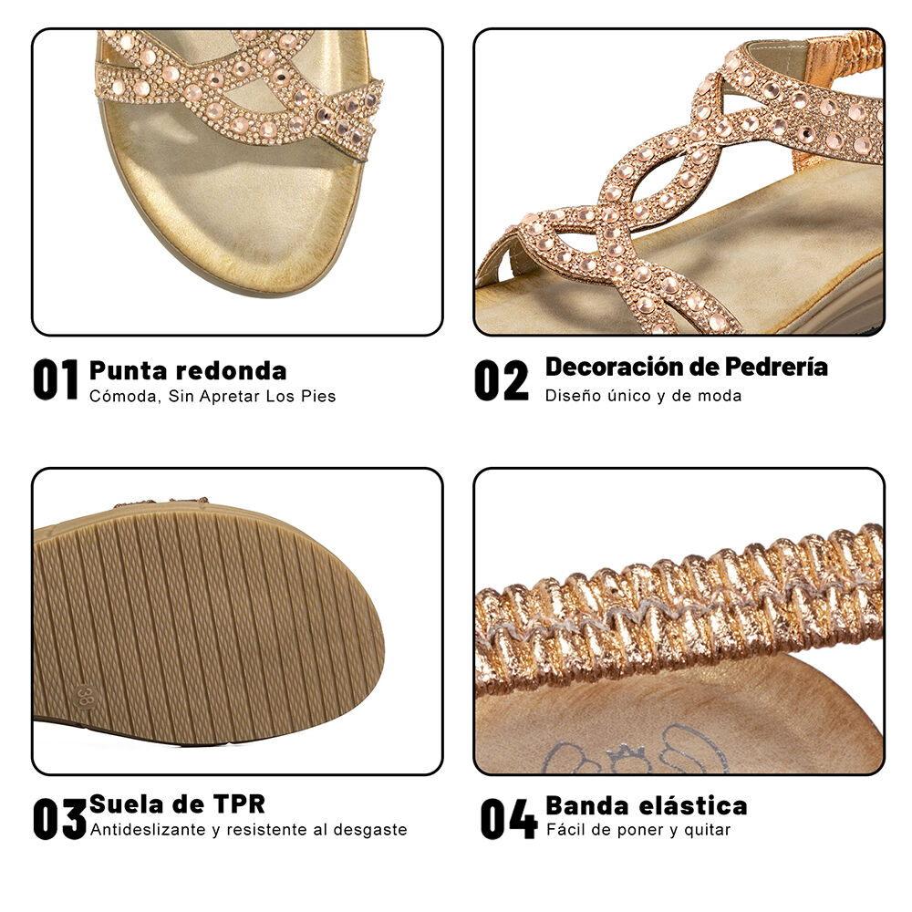 Sandalia Plana Casuales Pedrería Mujer Weide Js76 image number 8.0
