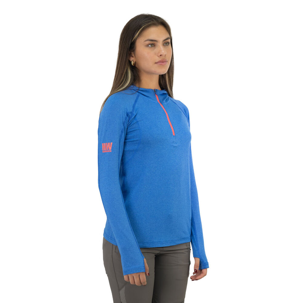Polera Dry Fit Hw Spx C/ Gorro Manga Larga Mujer Elec Blue image number 1.0