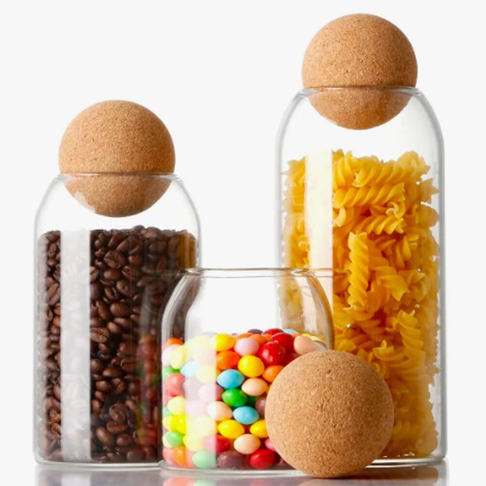 Pack 3 Botellas Frasco Vidrio Corcho Transparente Con Bola image number 0.0