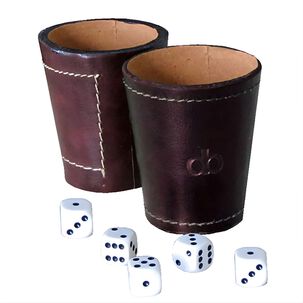 Vaso Cacho Cuero Dommo Burano Caf&eacute; + 5 Dados - Ps