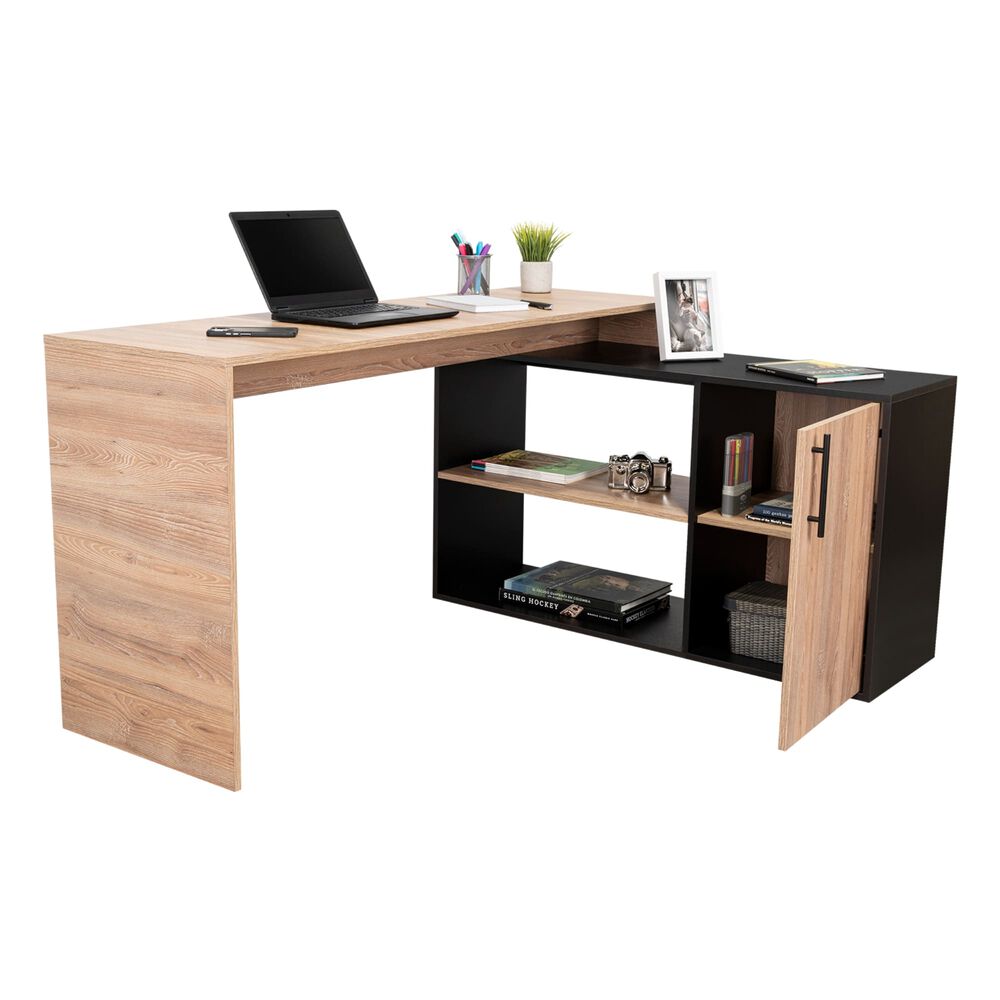 Escritorio En L 1 Puerta Fm-001c Caf&eacute; Claro Y Negro image number 4.0