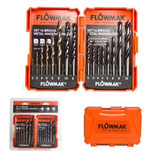 Set De Brocas Madera Metal Concreto 16 Piezas Flowmak