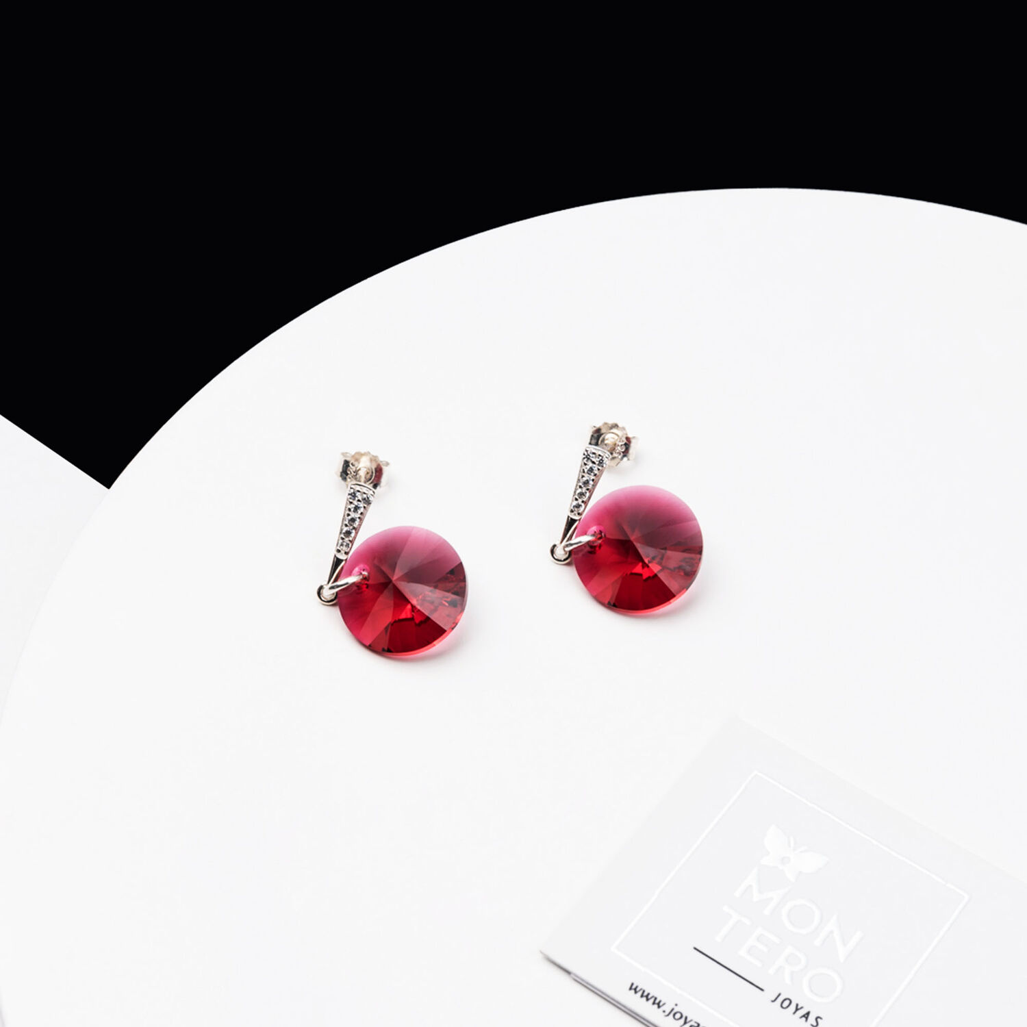 Aros Paris Plata Italiana 925 Y Cristales Genuinos Scarlet image number 1.0