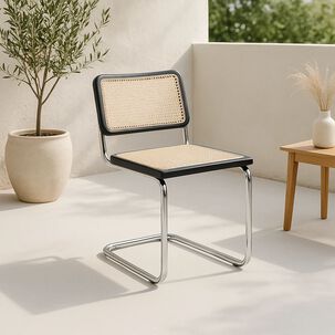 Silla Breuer Madera Y Rattan - Negra