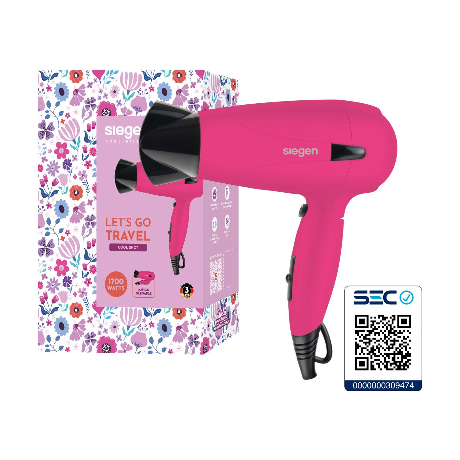 Secador De Pelo Siegen Let's Go Travel SG-3012C75 image number 8.0