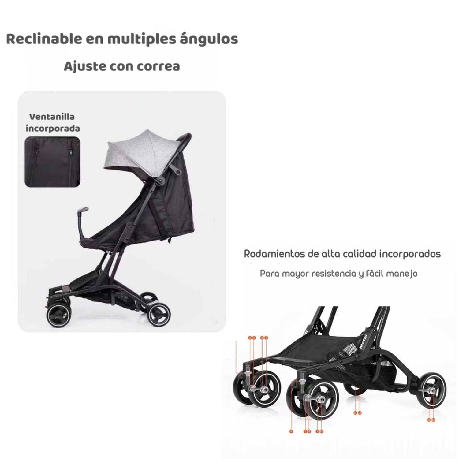 Coche De Paseo Premium &Uacute;ltra Compacto Lubabycas Negro image number 4.0
