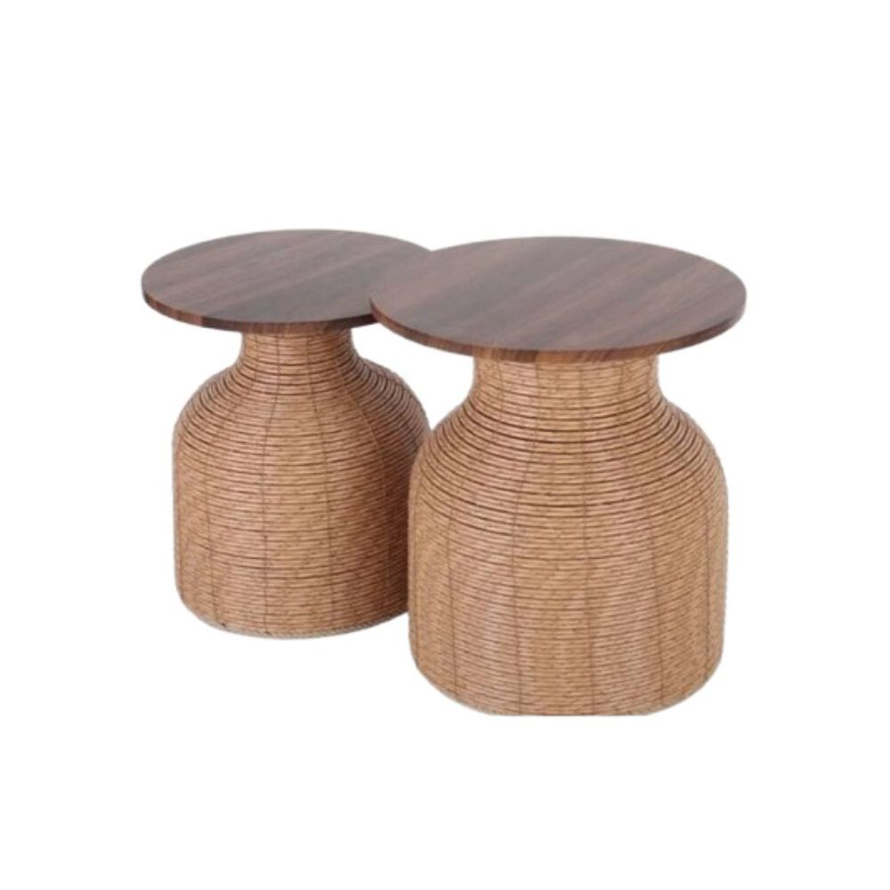 Juego 2 Mesas De Centro Dise&ntilde;o Tejido Beige image number 0.0