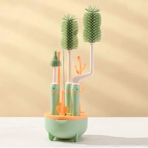 Set Cepillo De Silicona Limpiadores Mamadera Con Escurridor