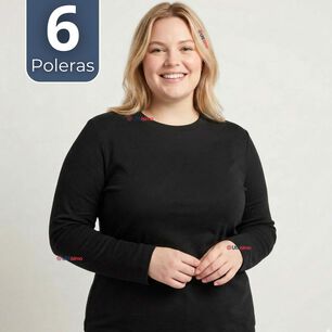 Pack 6 Camisetas Poleras Bamb&uacute; Primera Capa Negro Manga Larga Mujer