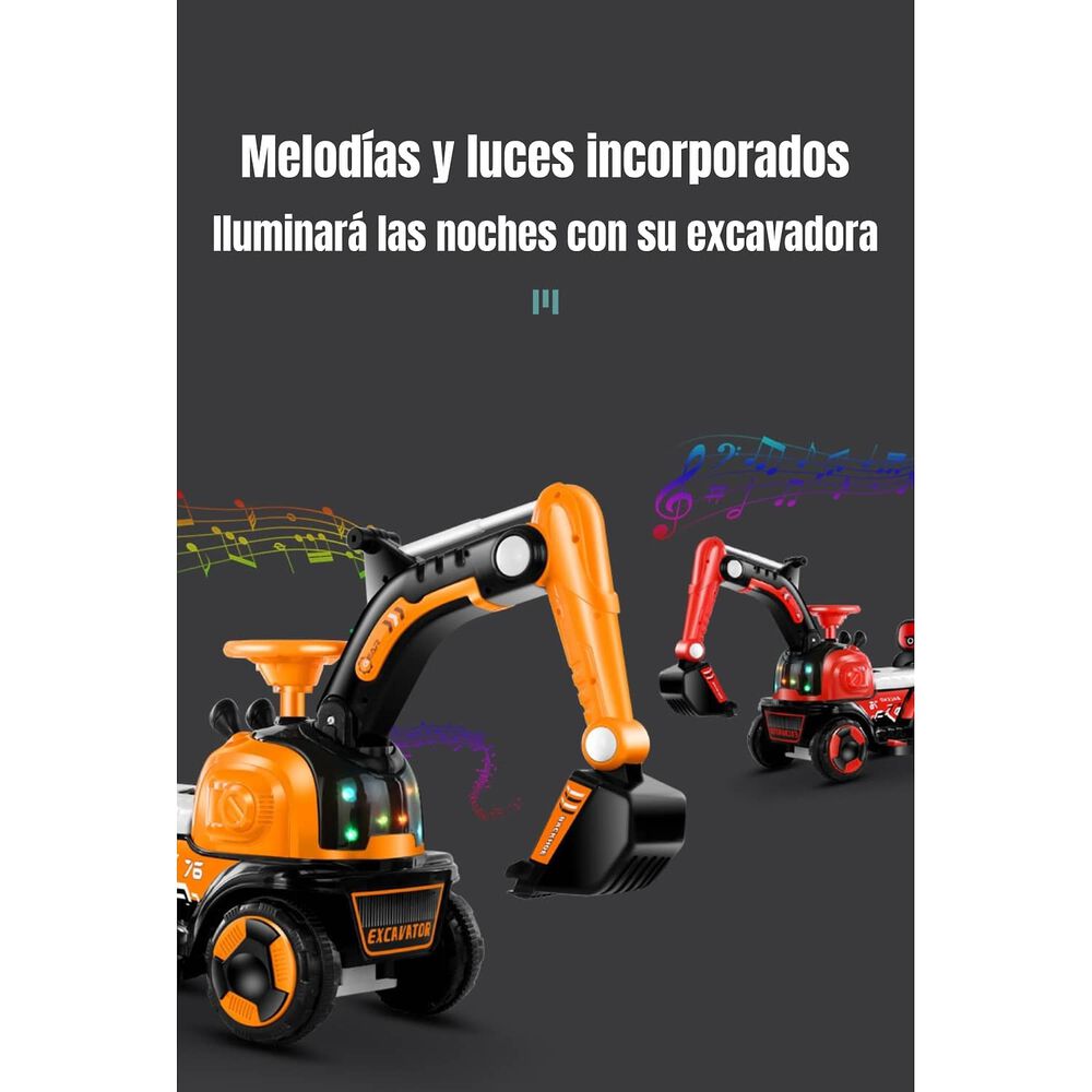 Excavadora El&eacute;ctrica Montable Luces M&uacute;sica Lubabycas Naranja image number 2.0